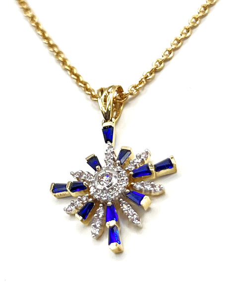 14k Gold Star of Bethlehem with Sapphire & Diamond Necklace